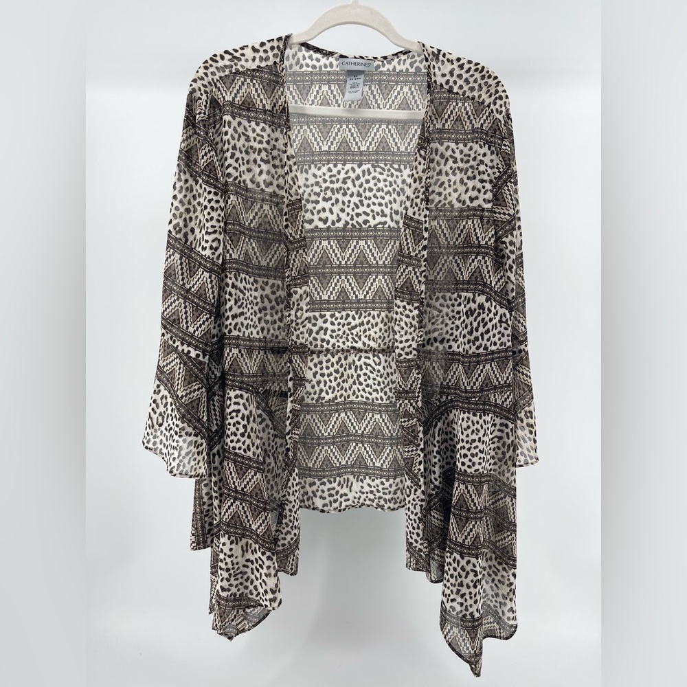 Catherines Animal Print Bell Sleeve Open Front Kimono Topper, Women's 2X